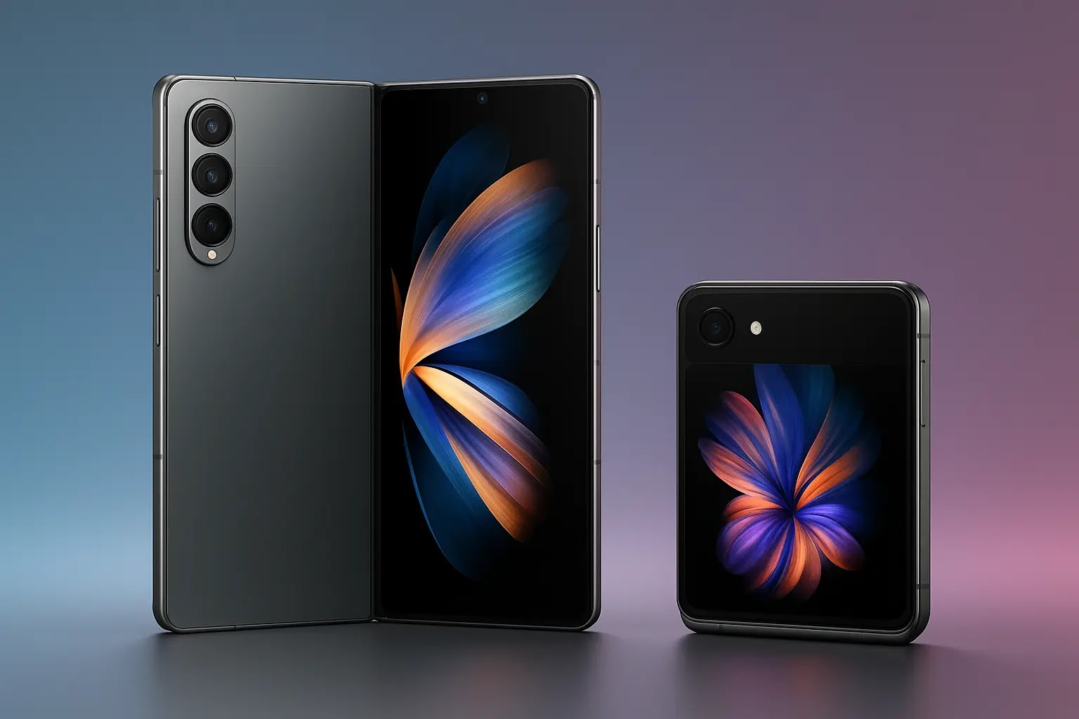 Samsung Galaxy ZFold 7 and Z Flip 7 AI-Powered Foldable Phones 2025 Samsung Galaxy Z Fold 7 and Galaxy Z Flip 7 side by side open and folded, showcasing their dual screens and sleek foldable designs